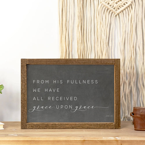 Wood Sign-Grace Upon Grace Black Chalk 10x24